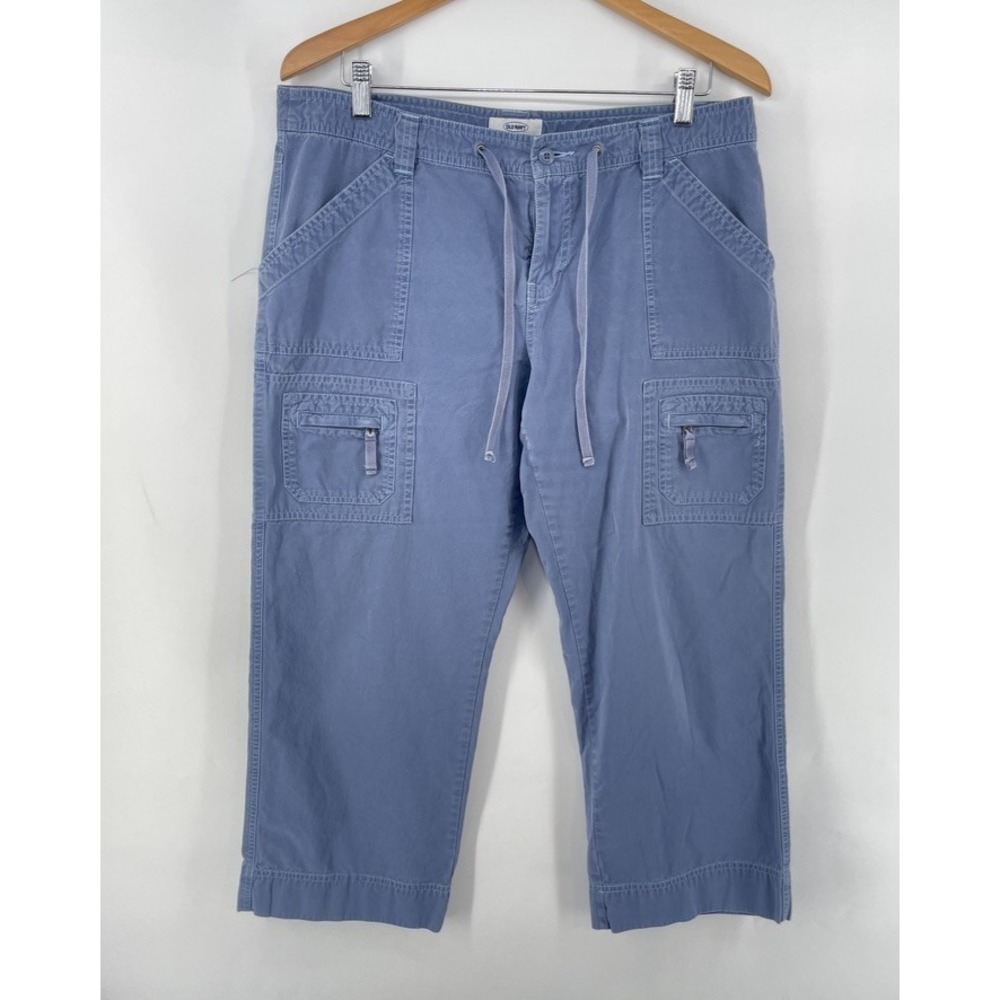 Vtg Old Navy Pants Women 14 Crop Blue Utility Cargo Mid Rise Straight Leg Y2K